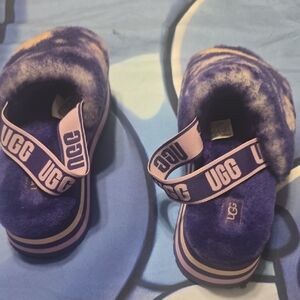 UGG Purple and Pink Fuzzy Slippers platform